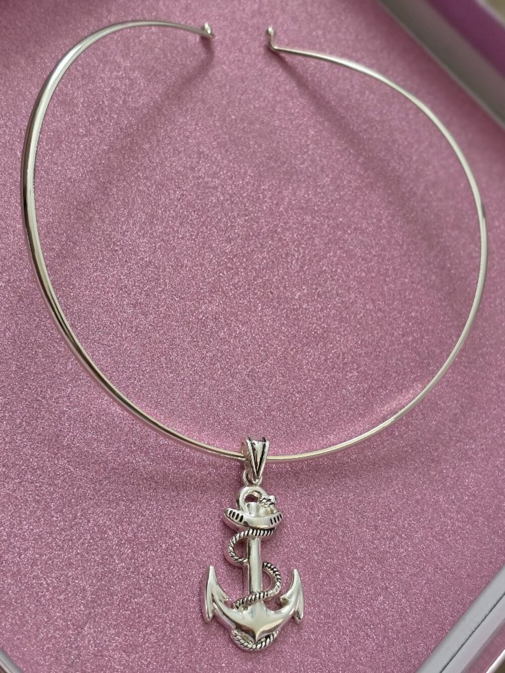 Silver Tone Necklace with Anchor Pendant, nautical theme